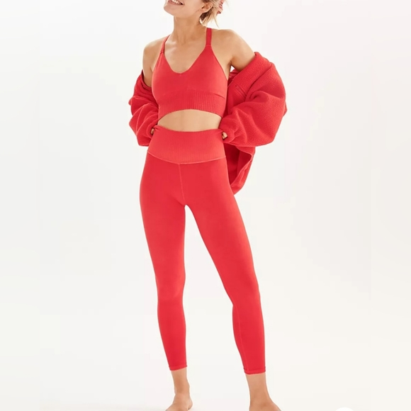 Free People High Rise 7/8 Length Good Karma Leggings Red Apple M/L FP149 - Picture 3 of 11